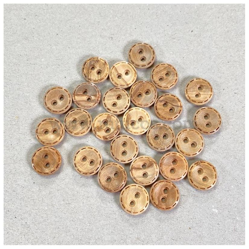 Pack 12 Boutons 11,5 mm Couture Bois 46078