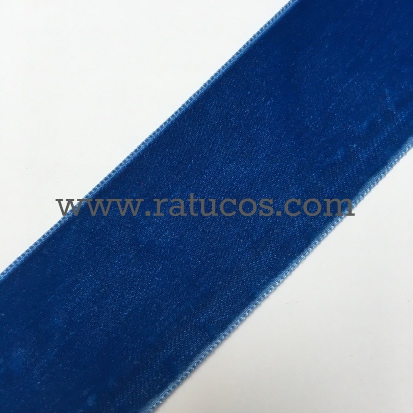 Cinta terciopelo azul estampado cableada 70mmx10m — Sweet Center