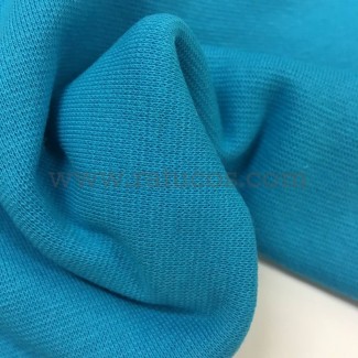 Tela de punto para puños y cinturas, color turquesa, 95% Algodón y 5% Elastán