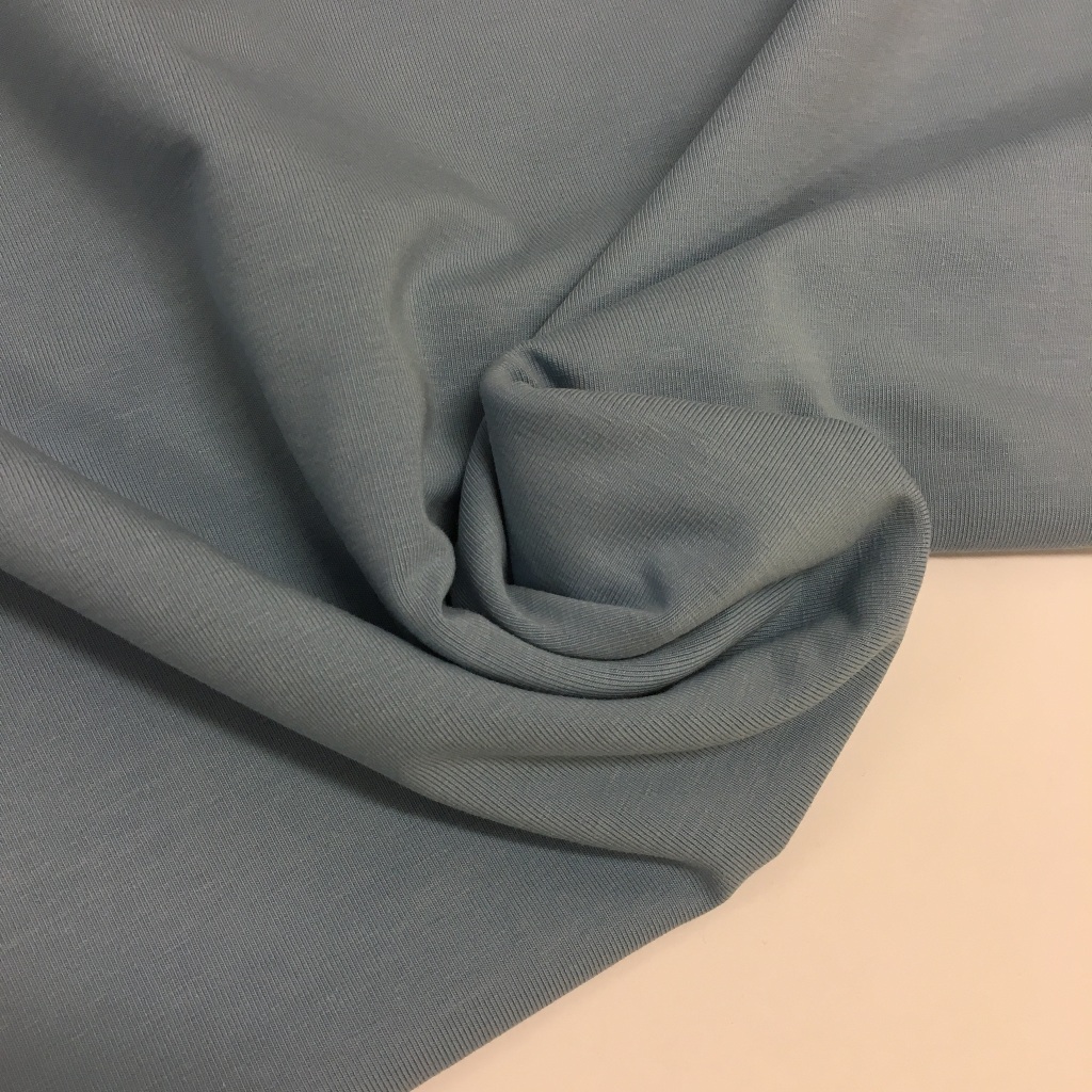 Tela de punto de camiseta en color azul grisáceo